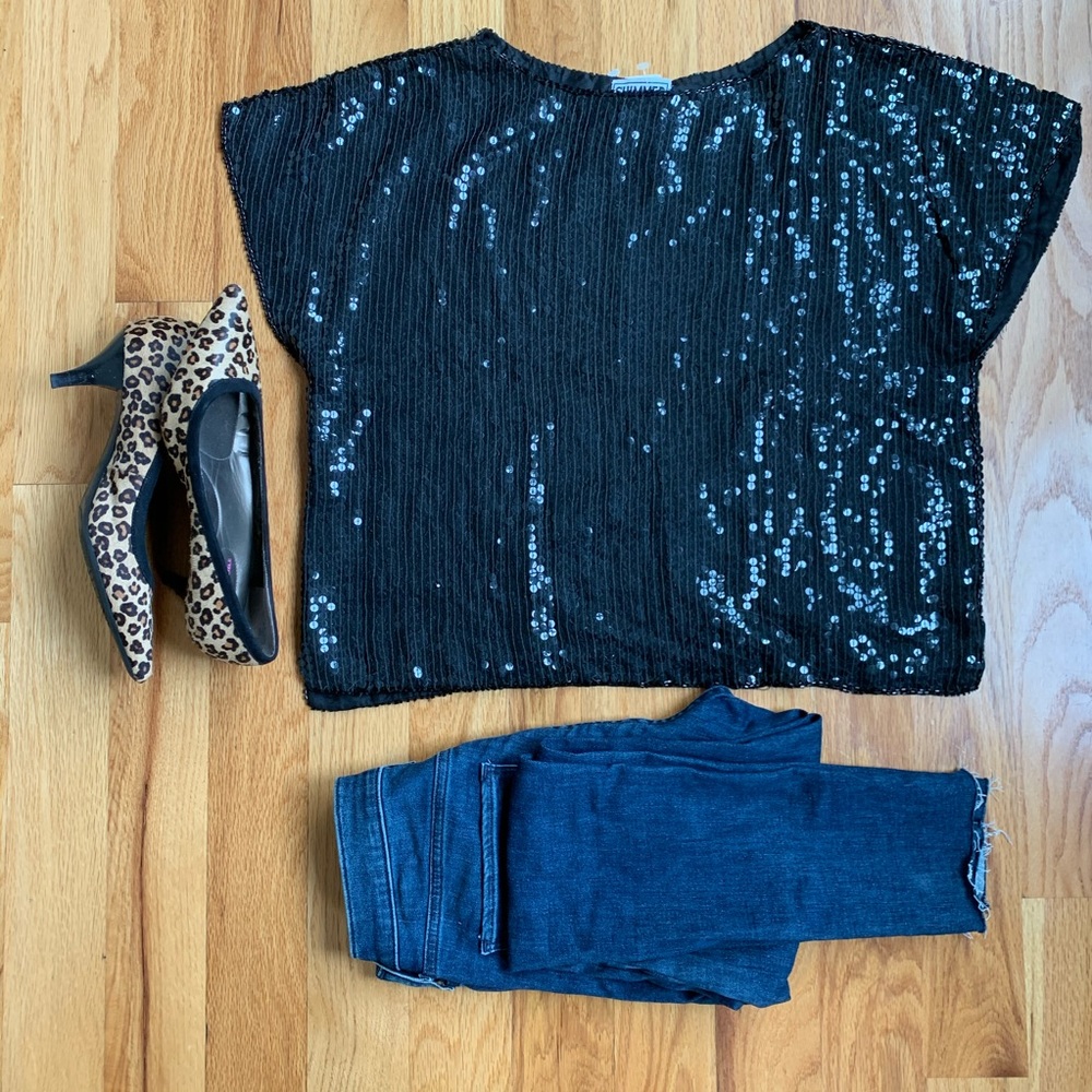 Vintage 80’s Shimmer NY Sequin Black Crop Top